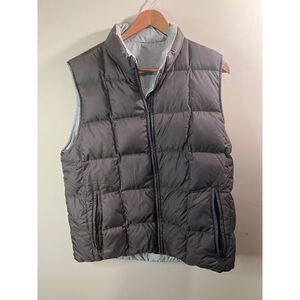 Lands End Puffer Vest Womens Medium Brown Gray Goose Down‎ Reversible Jacket